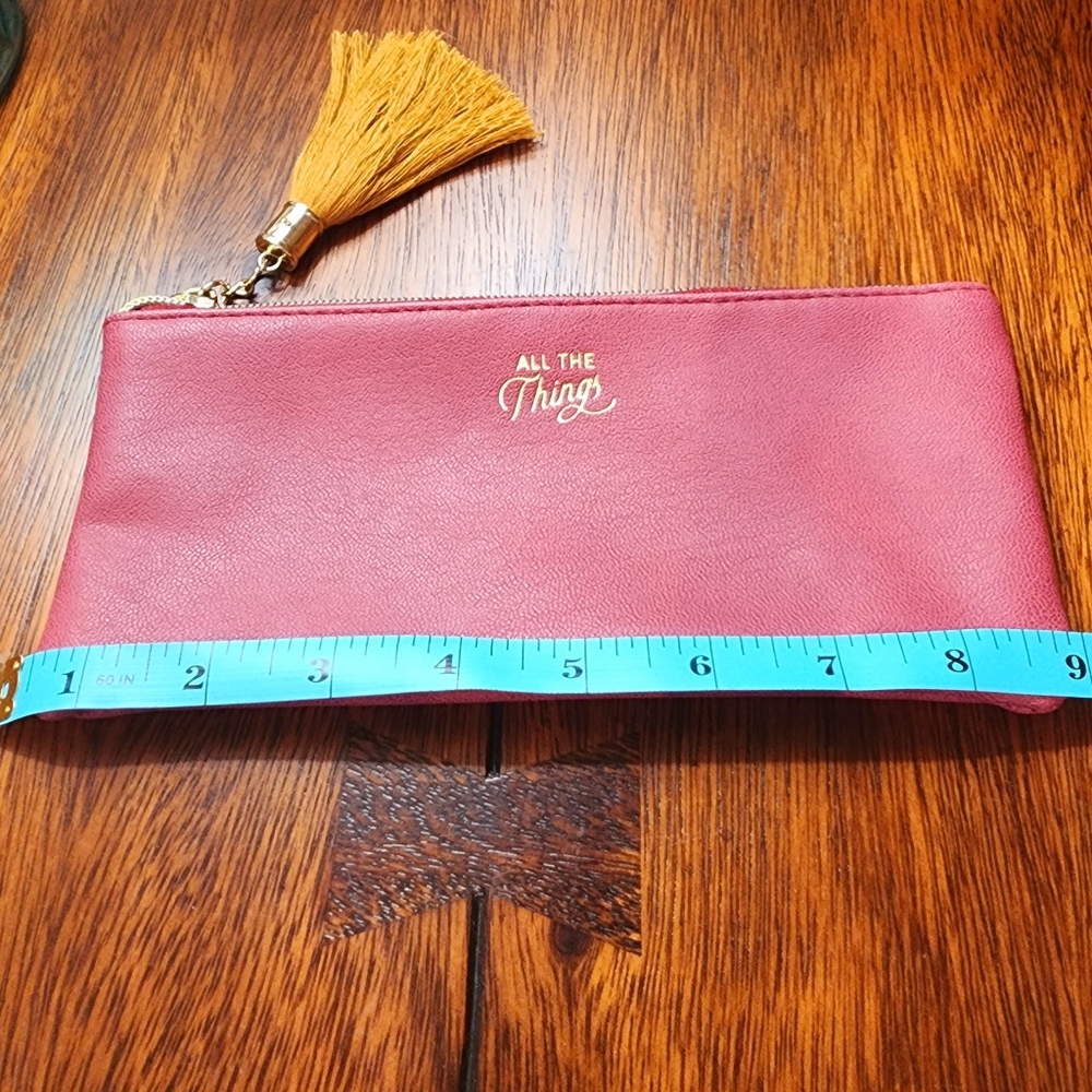 Macy's Burgundy Red Pencil Pouch or Small Cosmetics Bag with Gold Tassel